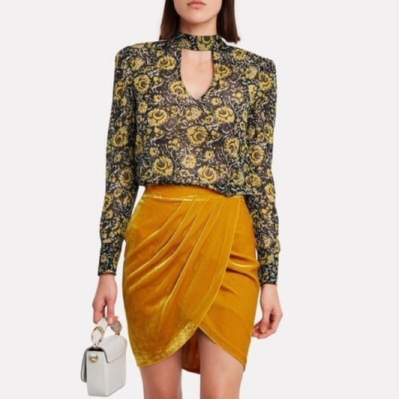 NWT VERONICA BEARD Marigold Silk Velvet Pleated High Waist Wrap Pencil Skirt 4 - Picture 9 of 12